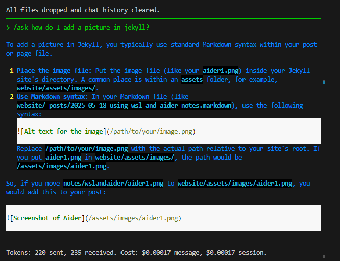 asking a question to aider